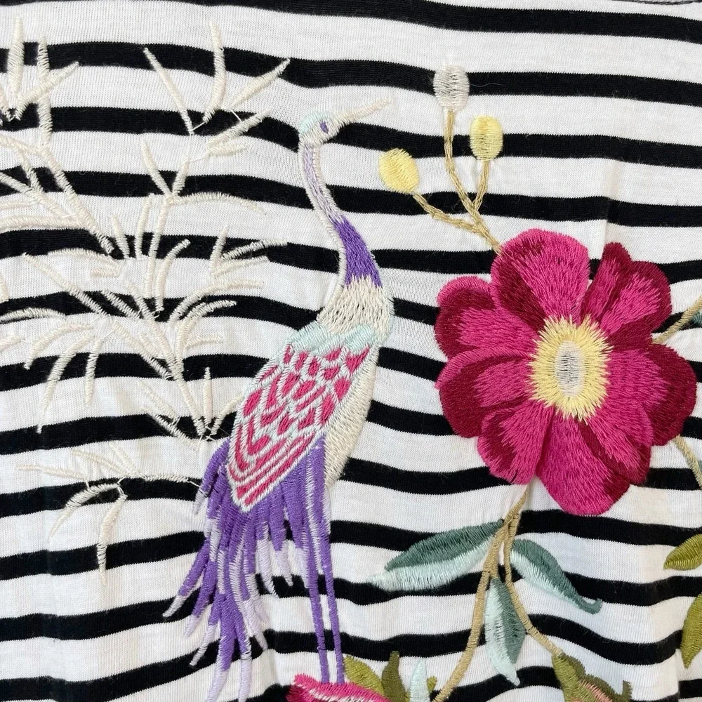 Johnny Was Osaka Dress Floral Embroidery Stripe Black & White Small NWOT Midi - Picture 9 of 11